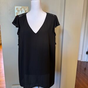 LOFT Women's V-Neck Black Flutter Short Sleeve Blouse Lace Back Plus size 22